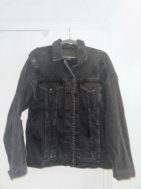 American Eagle Outfitters Black Distressed Denim Jacket